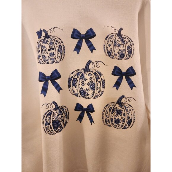 Gildan Halloween Sweatshirt, Fall Autumn Shirt, Blue Girly Bows Halloween Shirt - Picture 5 of 6